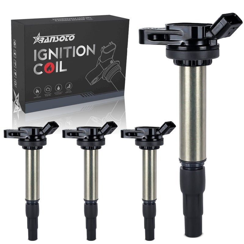 RANSOTO Pack of 4 Ignition Coils Compatible With 2009-2017 1.8L Toyota Corolla Matrix Prius V/Plug-In Pontiac Vibe Scion xD Lexus CT200h Replace 90919-02252 UF596 C1714 UF619 90919-02258 - Image 1